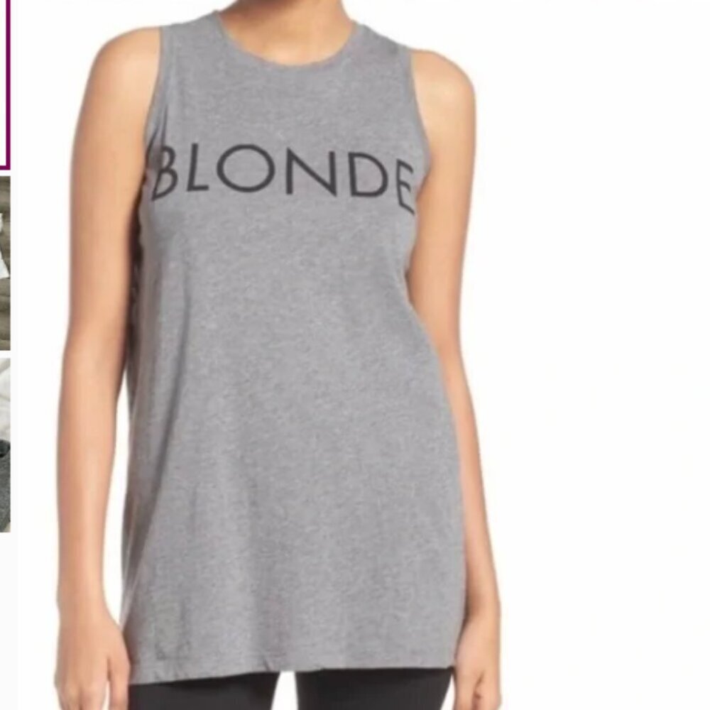 Brunette the Label Iconic "BLONDE" Graphic Muscle Tank Top - XS/S in Dark Grey - Picture 2 of 5